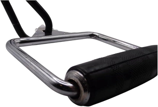 De Stijgbeugel D-vorm handgreep, met een metalen handvat met een zwarte rubberen grip bevestigd aan een V-vormig metalen frame, is perfect als multifunctioneel fitnessaccessoire voor kabelmachines en multigyms.