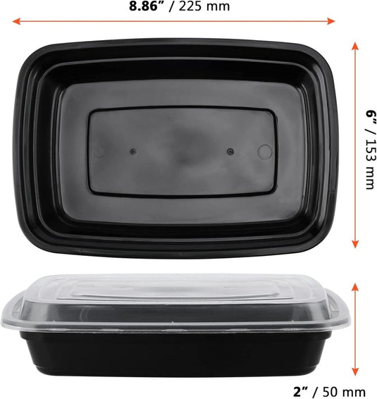 🍱 Maaltijdvoorbereiding eenvoudiger dan ooit – Herbruikbare maaltijdbereidingscontainers: BPA-vrije rechthoekige plastic voedselcontainer, 8,86x6x2 inch, met luchtdichte deksel en zwarte bodem. Perfect voor maaltijdbereiding met transparant bovenstuk.