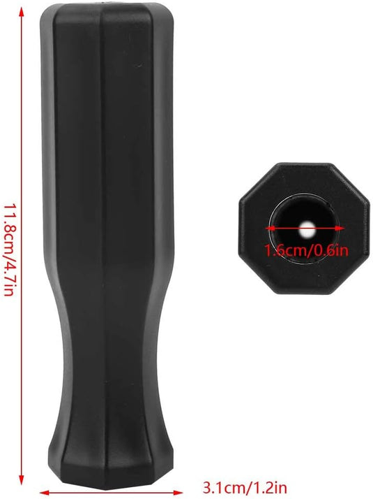 Zwarte kunststof zeshoekige handgreep (11,8 cm hoog, 3,1 cm breed) met antislipontwerp en centraal installatiegat voor professionele tafelvoetbalbediening met behulp van