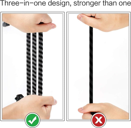 Demonstratie van een driestrengige versus enkelstrengige Snelbinders voor veiligheid en gemak in één ontwerp met de nadruk op verhoogde sterkte.
