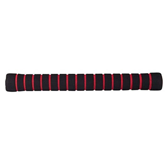 Zwart en rode halterstang voor spiermassage en krachttraining oefeningen.