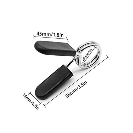 Een roestvrijstalen handmatige blikopener met gelabelde afmetingen, voorzien van een zwart handvat en Haltersluiting 25 mm.