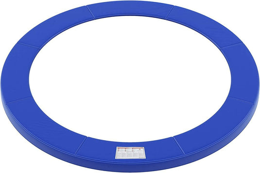 Blauwe ronde gymnastiektrampoline Breng je trampoline tot leven met onze rand nuttige veiligheidsrand geïsoleerd op een witte achtergrond.