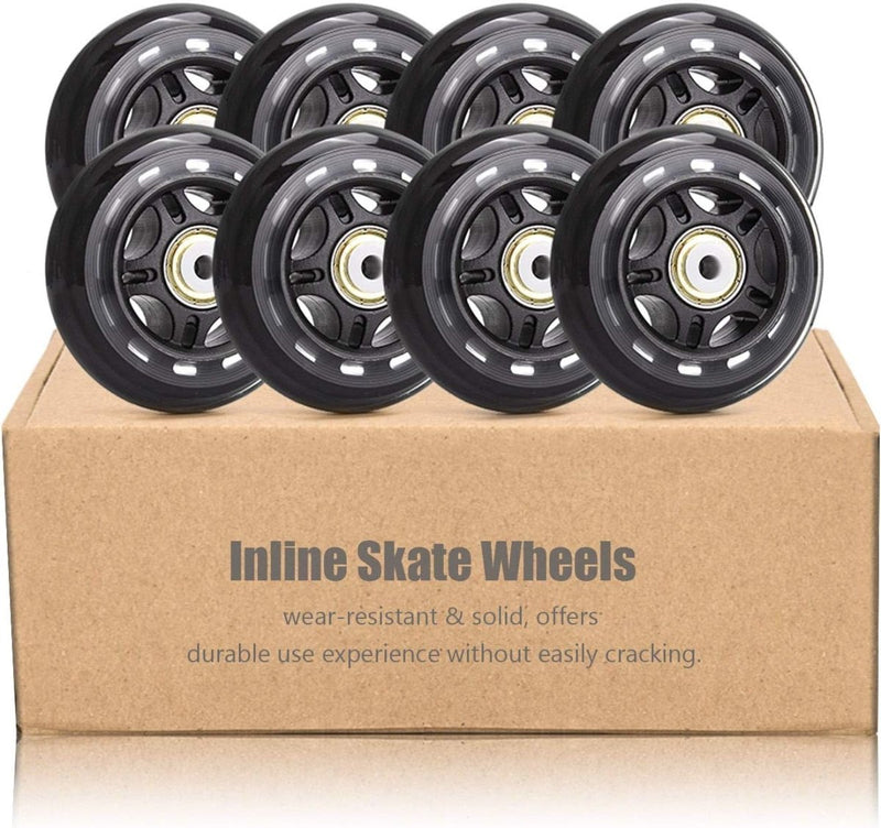 Laad afbeelding in Galerijviewer, Een doos met 76 mm skatewielen 84A hardheid skateboardwielen, gelabeld als duurzaam en gemaakt van slijtvast urethaan, netjes gerangschikt, met vier zichtbare wielen gestapeld.
