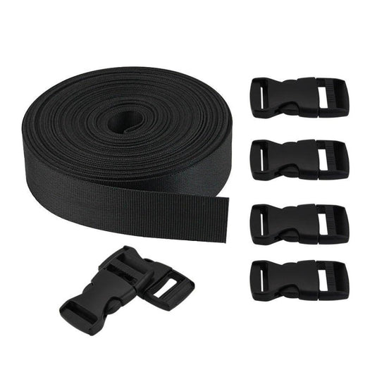 De set bevat een zwarte nylon bandrol en vijf ABS-kunststof sluiting clips, die perfect aansluiten bij het