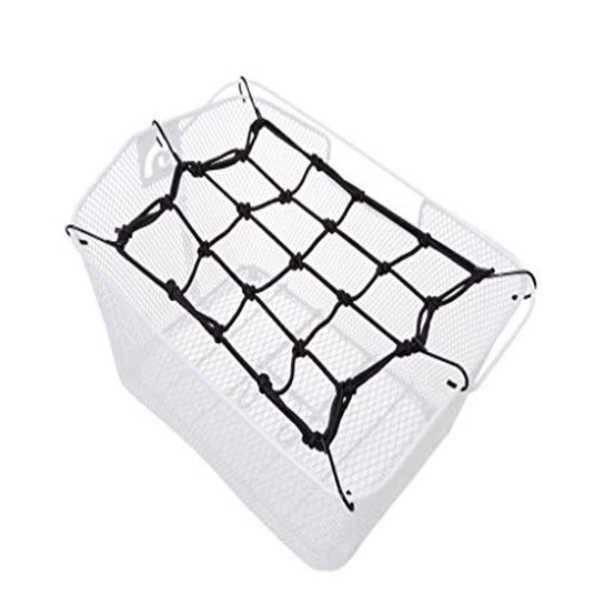 Een stevige witte draadmand met een zwart net erop, perfect voor gebruik met