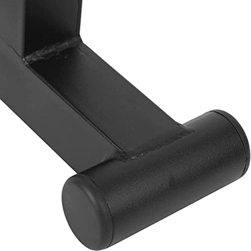 Laad afbeelding in Galerijviewer, Close-up van een zwarte stalen beugel met een gevoerde cilindrische steun, meestal gebruikt voor wandmontage, zoals de stalen Barbell-minibar: Versnel je training en verbeter je resultaten.
