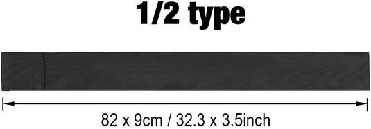Zwarte toetsenbordstofhoes met afmetingen gelabeld als 82 x 9 cm / 32,3 x 3,5 inch en gemarkeerd als 1/2 type, gemaakt van nylon biljartkeutas-materiaal.