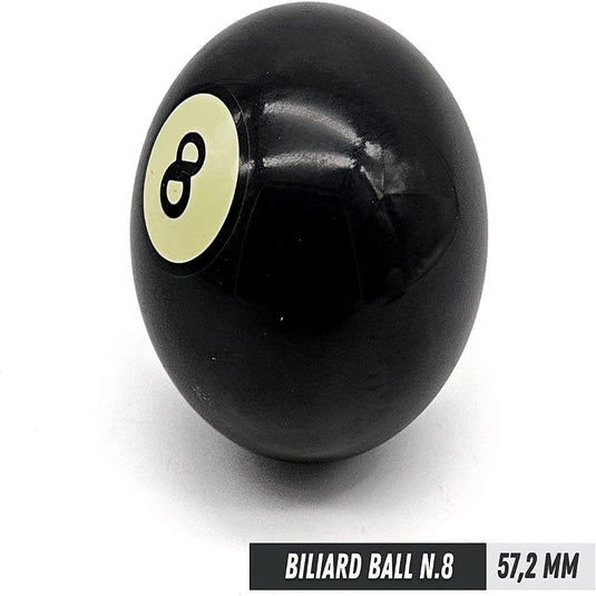 Een standaardformaat zwarte De officiële biljartbal nummer 8 voor elk spel geïsoleerd op een witte achtergrond.