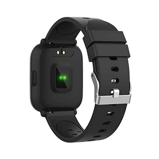 Ontdek de algemeen Ontdek de veelzijdig Bluetooth Smartwatch - Stijlvol horloge boordevol handige functies met hartslagsensoren en verstelbare band, weergegeven vanaf de achterkant tegen een witte achtergrond.
