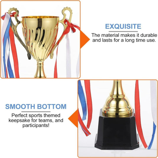 Een promotiebeeld dat de kenmerken van De perfecte gouden trofee voor jouw prestaties voorgeschreven, met nadruk op het duurzame materiaal en gladde onderkantontwerp.