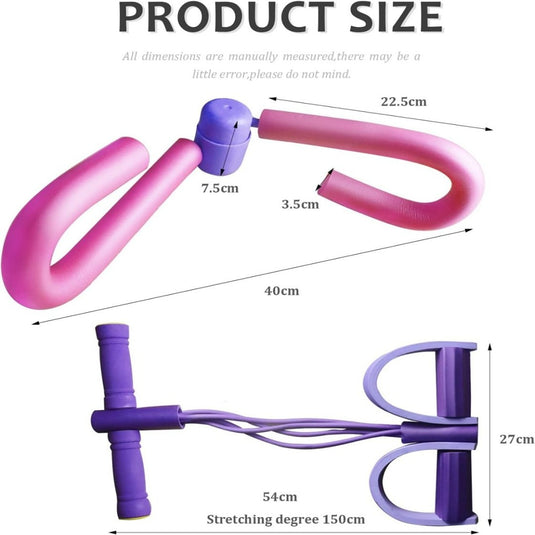 Dikke dijen? Verander ze in sterke en slanke benen met onze dijbeen trainer! Ergonomisch ontworpen: de toner is 40cm, de weerstandsband 54cm en uittrekbaar tot 150cm. Ideaal als fitnessapparaat; afmetingen kunnen licht bestaan.