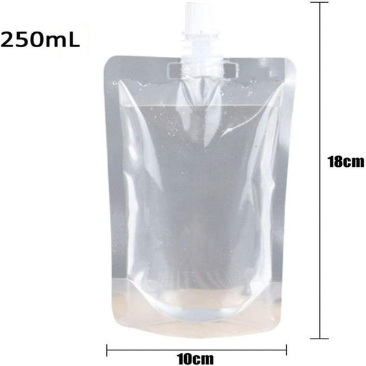De Staande drinkzakken zijn veelzijdige, praktische, transparante stazakken van 250 ml met een tuit, 18 cm hoog en 10 cm breed. Ze zijn gemaakt van BPA-vrije materialen en dus lekvrij.