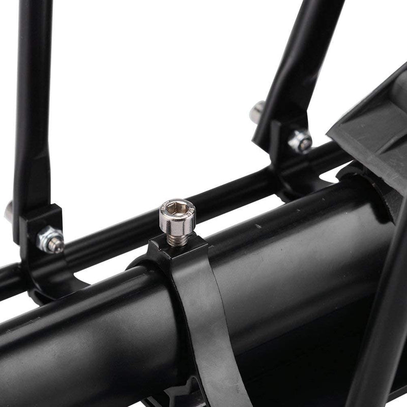 Laad afbeelding in Galerijviewer, Close-up van een zwart metalen mountainbikeframe met de verbinding en bouten van de Ontdek de ultieme fiets bagagedrager voor mountainbike - Efficiënt en betrouwbaar.
