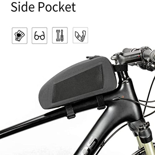 De Ontdek behuizing herenfiets frametas is een kleine zwarte fietstas gemaakt van 840D nylon TPU, bevestigd aan de bovenbuis met klittenband. Het heeft een zijvak en is ideaal voor het veilig opbergen van gereedschap en benodigdheden tijdens uw rit.