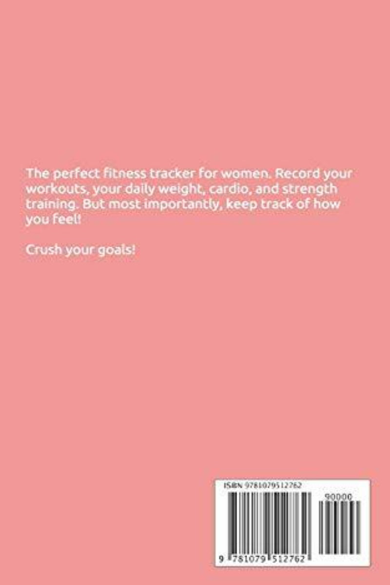 Laad afbeelding in Galerijviewer, Een roze boekomslag met tekst waarin reclame wordt gemaakt voor de &#39;Fitness Tracker: als je het kunt meten, kun je het verbeteren&#39; voor vrouwen, met een beschrijving van het trainingslogboek en een ISBN-barcode.
