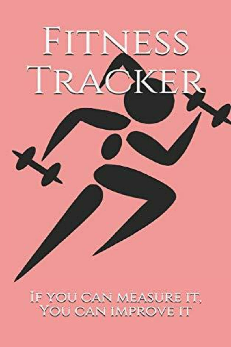 Laad afbeelding in Galerijviewer, Poster van een gestileerd zwart silhouet van een rennend persoon met koptelefoon, op een roze achtergrond, met de tekst &quot;Fitness Tracker: If you can meten, je kunt het verbeteren&quot;.
