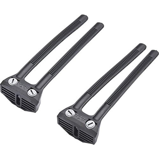 Twee zwarte bandenlichters met geribbelde handgrepen en zilveren schroeven worden naast elkaar getoond, ideaal voor uw fietsbeveiligingsbehoeften: