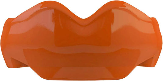Zin met productnaam: Een geïsoleerd beeld van een Beugelbitje dat lijkt op een oranje speelgoedautobumper met FluidFit-technologie.