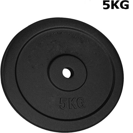 Een 5 kg zwarte hoogwaardige materialen halterschijf voor halterstang of dumbbell.
