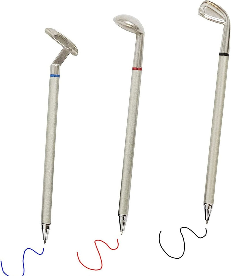 Laad afbeelding in Galerijviewer, Drie Golfclub pennensets met verschillende gekleurde strepen op de clips, gepositioneerd op een witte achtergrond, elk een lijn tekenend in blauwe, rode en zwarte inkt, vervaardigd uit hoogwaardige materialen.
