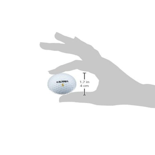 Hand die op het punt staat een Verbeter je spel met de kracht en precisie van witte golfbal vast te pakken met afmetingen aangegeven als 1,7 inch of 4 cm.