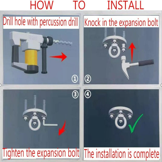Stapsgewijze instructies voor het installeren van een expansiebout met een slagboor voor een bokszak.