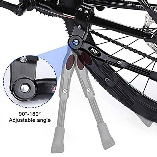 Verstelbare hoek Happygetfit MTB standaard bevestigd aan het achterwiel van een fiets.