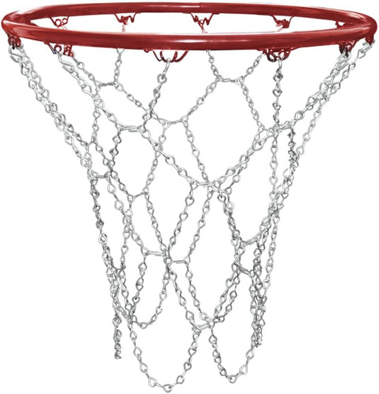Een basketbalring met daaraan een Verrijk je spel met ons duurzaam basketbalnet.