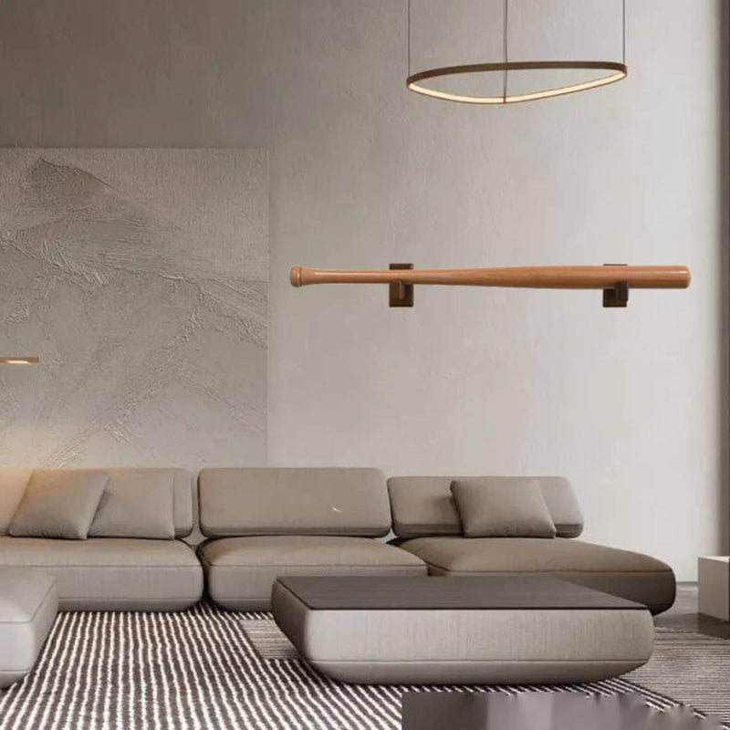 Laad afbeelding in Galerijviewer, Modern woonkamerinterieur met minimalistische bank en stijlvolle hanglampen met massieve bamboe honkbalknuppel muursteunen: de perfecte manier om je collectie te presenteren.
