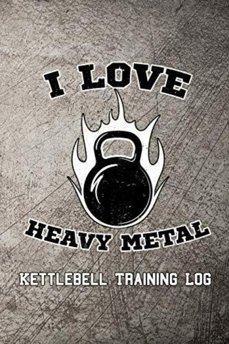 Laad afbeelding in Galerijviewer, Een omslag van een trainingslogboek met de zin &#39;I love heavy metal&#39;, waarbij de nadruk wordt gelegd op kettlebell-training.
Productnaam: I Love Heavy Metal Kettlebell-trainingslogboek
