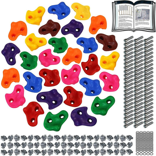 De Ontdek de ultieme klimervaring set bevat duurzame, kleurrijke klimgrepen/klimstenen met bouten, moeren, ringen en een instructieboekje. Ideaal voor kinderen die willen klimmen en een leuke en veilige ervaring voor alle leeftijden.