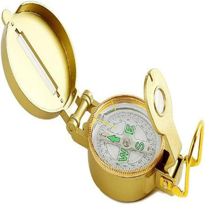 Laad afbeelding in Galerijviewer, Een Betrouwbaar handheld lensatische kompas met een deksel, geopend om de kompaswijzer en richtingsnaald te tonen voor nauwkeurige navigatie.
