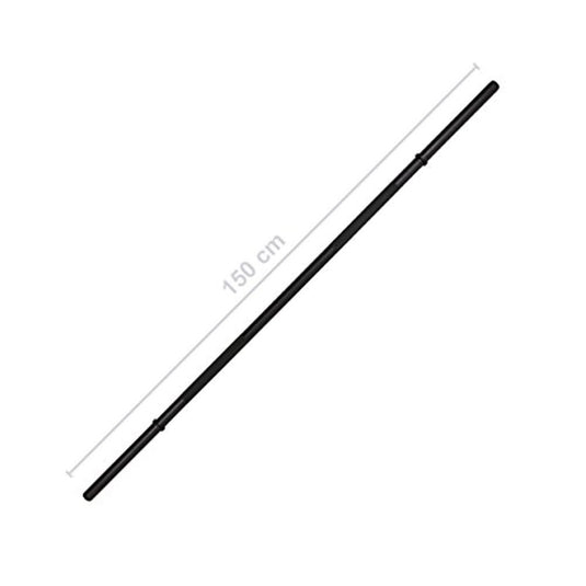 Een Halterstang met veersluiting voor professionele gebruikers: veilig en betrouwbaar cm lange zwart-witte telescopische stang gemaakt van hoogwaardig staal op een witte achtergrond.