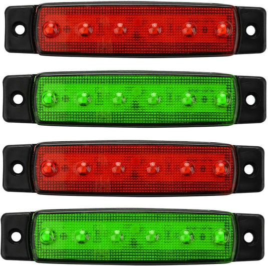 Set van drie rechthoekige LED-bootverlichting in de kleuren rood en groen voor navigatieverlichting.
