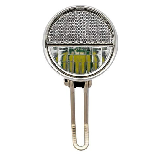 De Heldere fietslamp met StVZO goedkeuring is een ronde fietskoplamp met ingebouwde reflector en metalen bevestigingsclip. De lamp heeft een helderheid van 30 lux voor veilig en betrouwbaar gebruik.