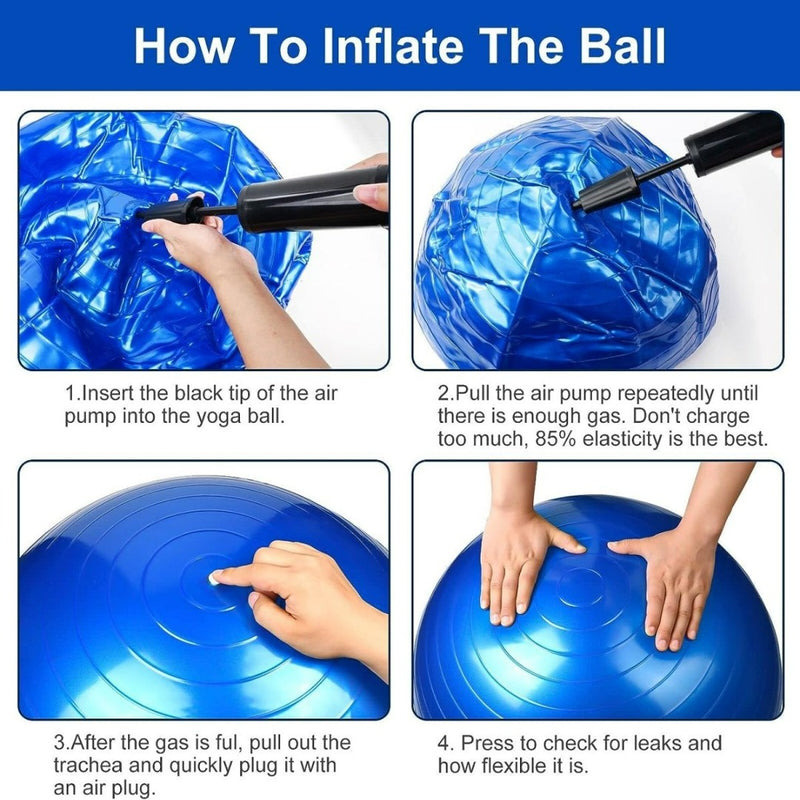 Laad afbeelding in Galerijviewer, Stap-voor-stap instructies voor het opblazen van een Anti-Burst fitnessbal tot de juiste stevigheid.
