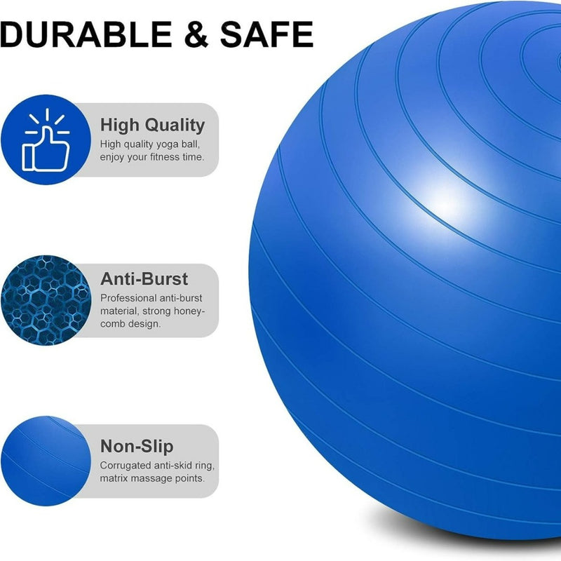 Laad afbeelding in Galerijviewer, Blauwe Anti-Burst fitnessbal met hoogwaardige, anti-burst en antislip eigenschappen voor veilig fitnessgebruik.
