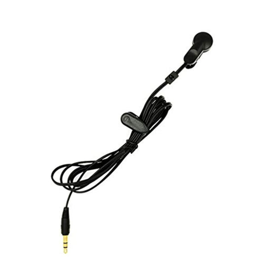 Zwarte fitnesshartslagmeter met oorclip en een lang snoer, met realtime monitoring en eindigend in een 3.5mm audiostekker.
