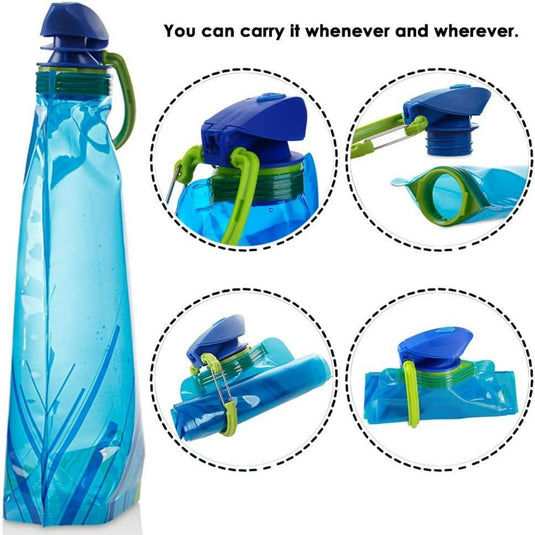 Een opvouwbare, BPA-vrije blauwe Ontdek de ultieme reisgenoot: Onze opvouwbare waterflessenset van 3 met haar diverse kenmerken en draagbaar ontwerp gedocumenteerd.