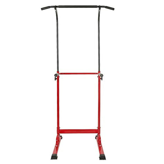 Creëer je eigen fitnessparadijs met onze Red and Black Pull-up Bar Power Tower, voorzien van stabiliserende voeten en een overhead horizontale stang.