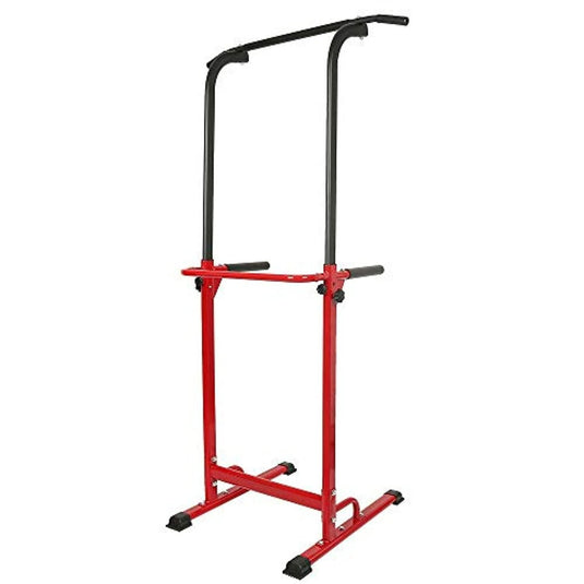Creëer je eigen fitnessparadijs met onze Rode en zwarte multifunctionele powertower met meerdere gripposities op een stabiel metalen frame!