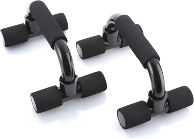 Een paar zwarte De ultieme manier om je push-ups naar een hoger niveau te tillen met foam grips voor effectieve training en bescherming van de gewrichten.