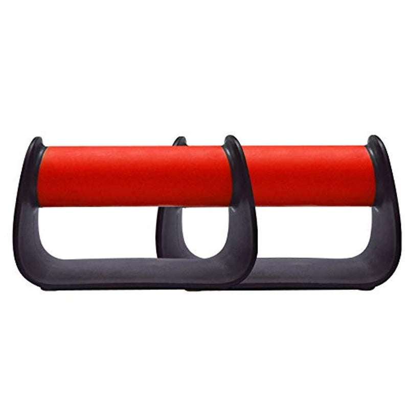 Laad afbeelding in Galerijviewer, Beschrijving: Een paar Opdruksteunen: Verbeter je push-up prestaties met zwarte handvaten en rode foam grip op een witte achtergrond.

