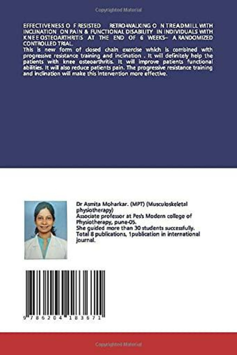 Laad afbeelding in Galerijviewer, Achterkant van een WEERSTAANDE RETRO-LOOPBAND MET HELLING. met een portret van een Aziatische vrouw, boekdetails en een ISBN-barcode gericht op musculoskeletale fysiotherapie.
