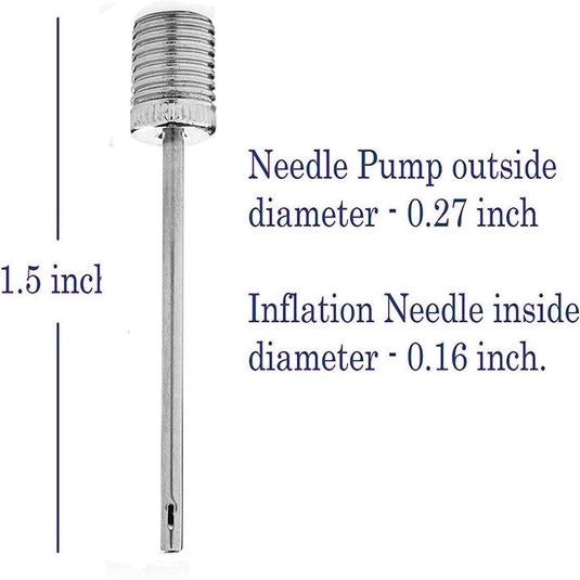 Roestvrijstalen ballenpomp naalden met specificaties: 1,5 inch in lengte, met een buitendiameter van 0,27 inch en een binnendiameter van 0,16 inch.