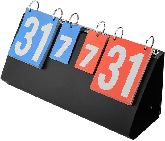Handmatige flip bureaukalender, universeel inzetbaar, met blauwe en rode cijferkaartjes.
Productnaam: Draagbaar scorebord: de perfecte manier om de score bij te houden