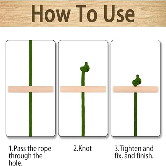 Instructiestappen die laten zien hoe je een knoop legt: haal de sleeën in de sneeuw door een gat, vorm een knoop en trek vast om vast te zetten.