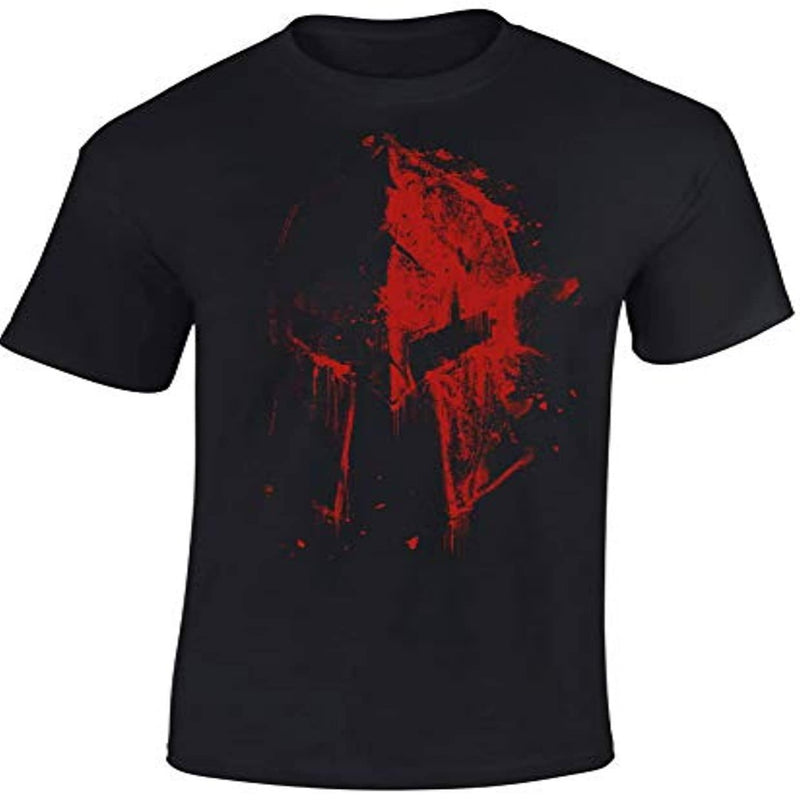 Laad afbeelding in Galerijviewer, Duik in de wereld van de spartaanse krijgers met het stoere en comfortabele sparta bloedhelm T-shirt dat lijkt op een rode gespikkelde verf ontwerp op de voorkant.
