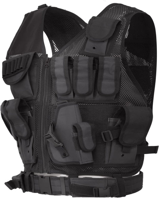 Zwart Multifunctioneel tactisch vest: de ultieme metgezel voor je outdoor avonturen met meerdere zakjes en holster.